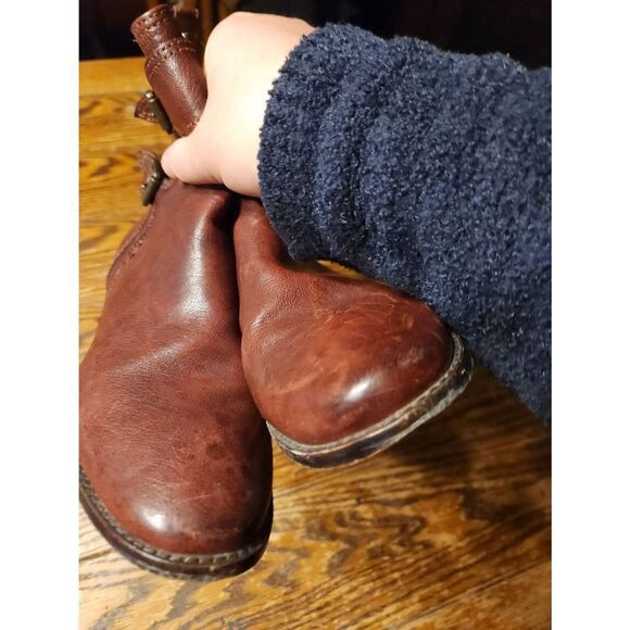 Frye | Anna Gore Brown Biker Buckle Boot Sz 6.5 - Picture 4 of 7
